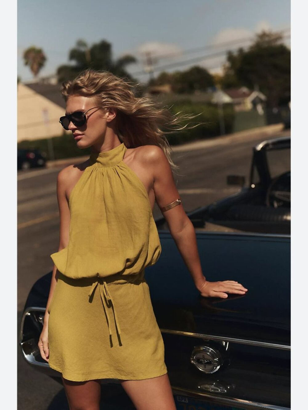 Free People free-est Sandshell Linen Drea Mini Dress Halter Neck Moss S 290467